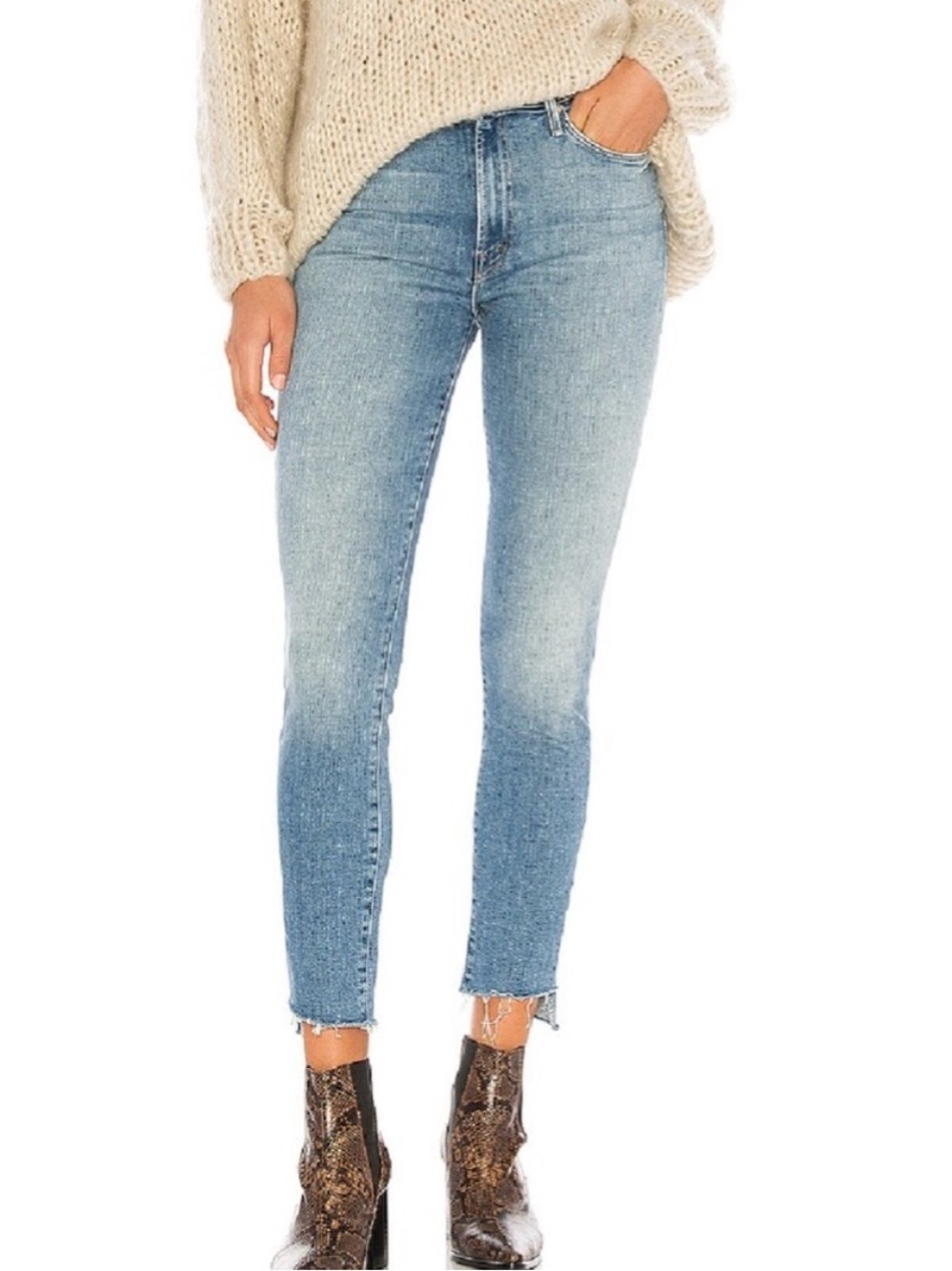 MOTHER The Stunner Zip Ankle Step Fray Jeans in Camp Expert Size 24
